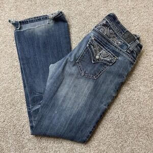 Y2K Love Nation Bootcut Jeans Womens 12 Medium Wash Blue Sequin Rhinestone Denim